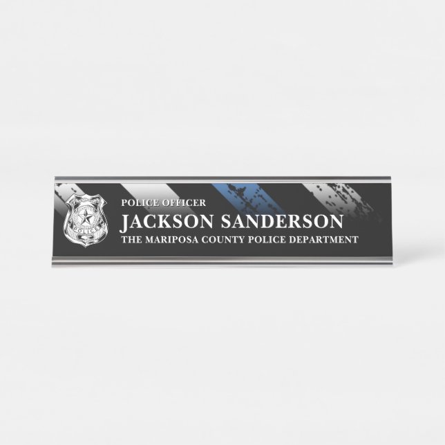 Police Officer Department Thin Blue Line Logo Desk Name Plate (Front)