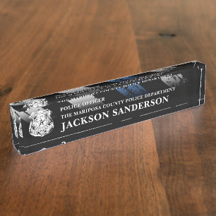 Police Officer Department Thin Blue Line Logo Nameplate