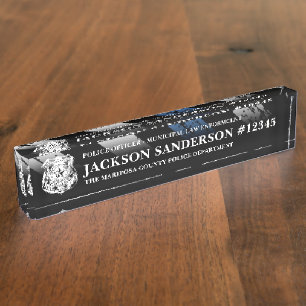 Police Officer Department Thin Blue Line Logo Nameplate
