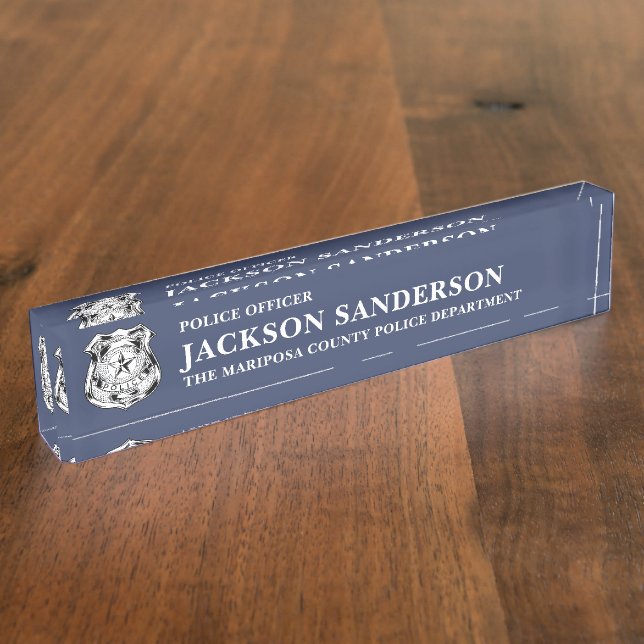 Police Officer Department Thin Blue Line Logo Nameplate (Side)