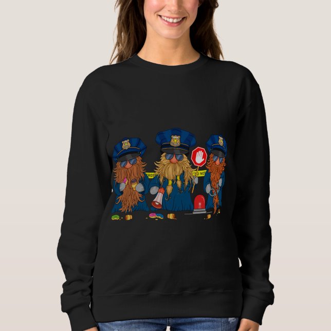 Police Officer Funny Gnomes Thin Blue Line Design Sweatshirt (Front)