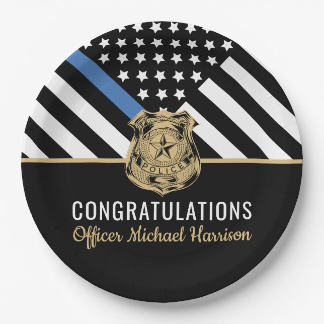 Police Officer Graduation Law Enforcement Flag Paper Plate (Front)