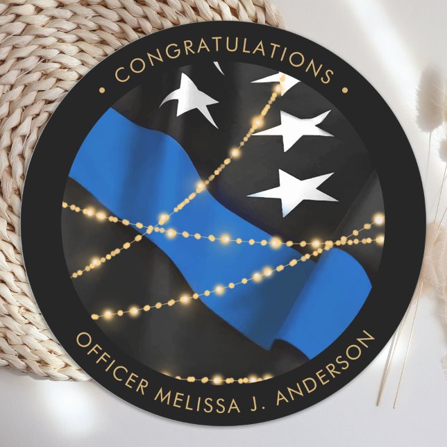 Police Officer Graduation Party Thin Blue Line Classic Round Sticker (Creator Uploaded)