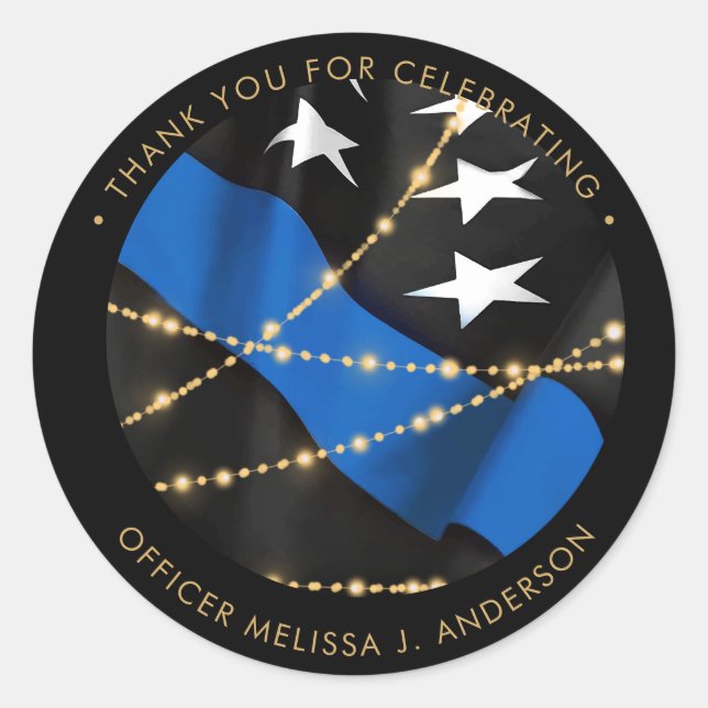 Police Officer Graduation Thin Blue Line Favour Classic Round Sticker (Front)