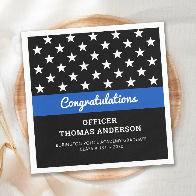 Police Officer Graduation Thin Blue Line Party Napkin (Creator Uploaded)