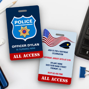 Police Officer Kids Birthday Invitation ID Card Badge