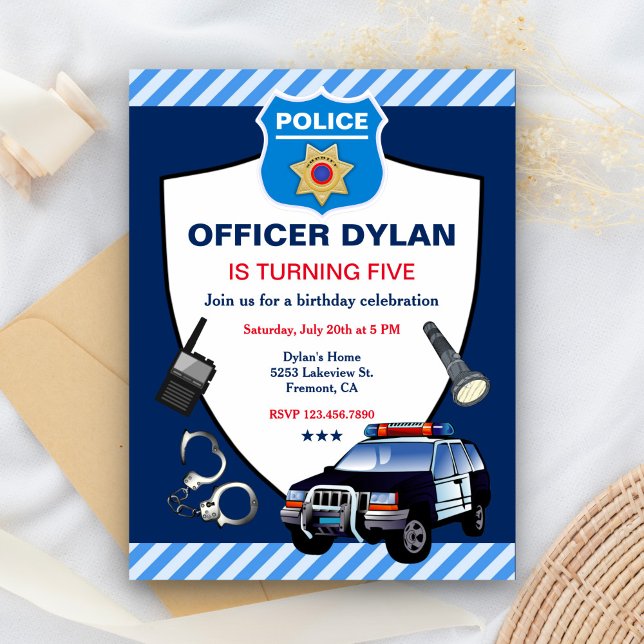 Police Officer Kids Birthday Party Invitation Postcard (Creator Uploaded)