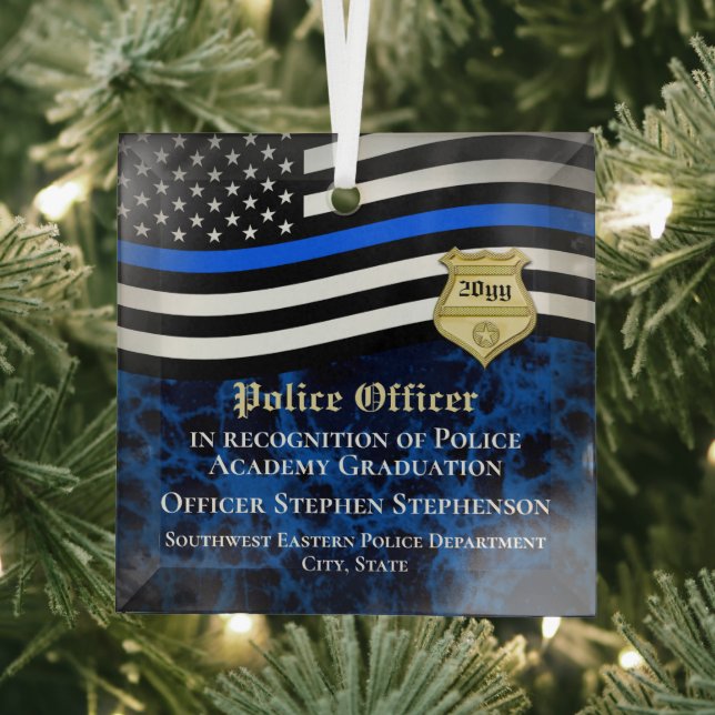 Police Officer Law Enforcement Custom Graduation Glass Tree Decoration (Insitu)