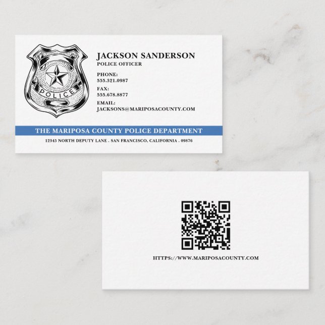 Police Officer Law Enforcement Logo QR Code Business Card (Front/Back)