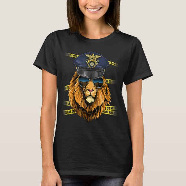 Police Officer Lion PD Cop Crime Scene Wildlife Li T-Shirt (Front)