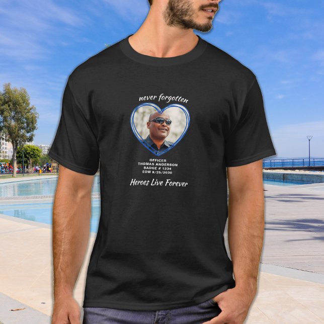 Police Officer Memorial EOW Custom Heart Photo T-Shirt (Creator Uploaded)