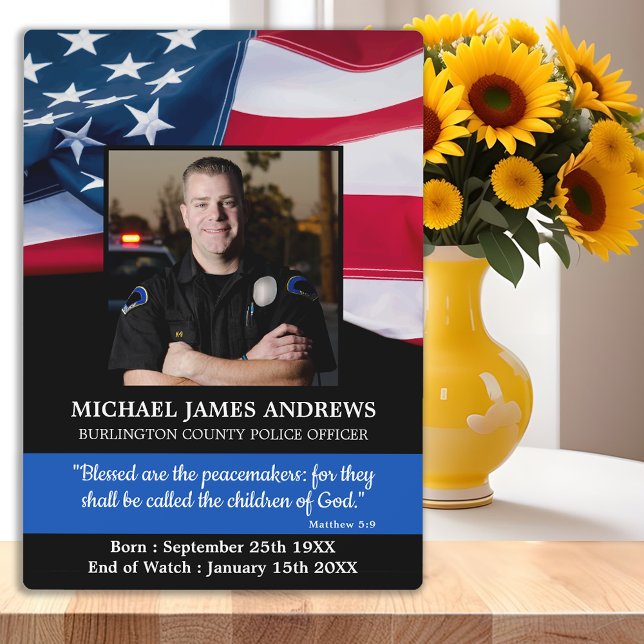 Police Officer Memorial Law Enforcement USA Flag Plaque (Creator Uploaded)