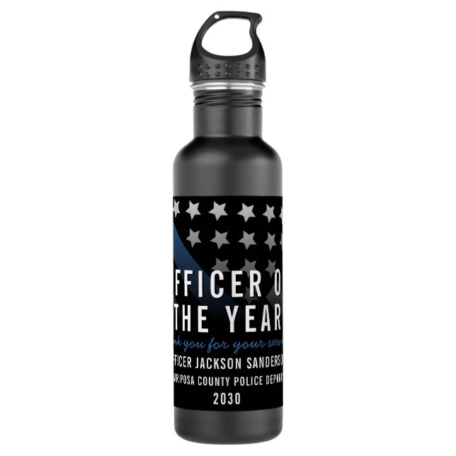Police Officer of the Year Blue Line Flag 710 Ml Water Bottle (Front)
