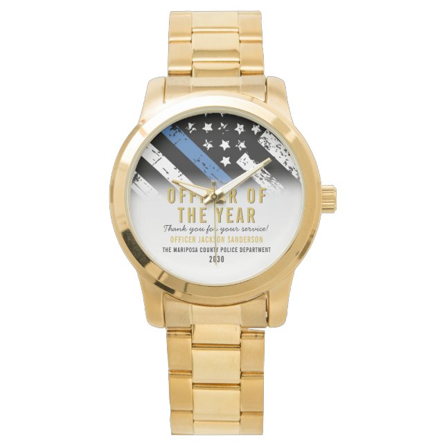 Police Officer of the Year Blue Line Flag Employee Watch (Front)