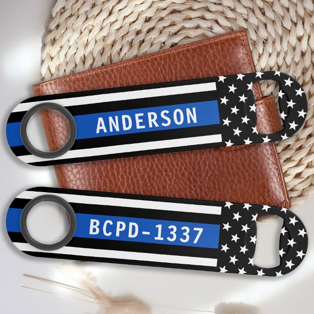 Police Officer Personalised Modern Thin Blue Line (Creator Uploaded)