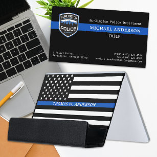 Police Officer Personalised Name Thin Blue Line Desk Business Card Holder