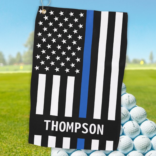 Police Officer Personalised Name Thin Blue Line Golf Towel (Creator Uploaded)