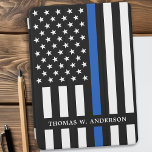 Police Officer Personalised Name Thin Blue Line iPad Air Cover<br><div class="desc">Thin Blue Line iPad Cover - American flag in Police Flag colours, modern black and blue design . Personalise with police officers name. This personalised police officer iPad cover is perfect for police departments and law enforcement officers. COPYRIGHT © 2020 Judy Burrows, Black Dog Art - All Rights Reserved. Police...</div>