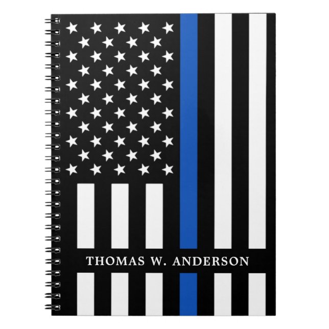 Police Officer Personalised Name Thin Blue Line Notebook (Front)