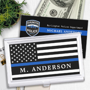 Police Officer Personalised Thin Blue Line  Business Card Holder