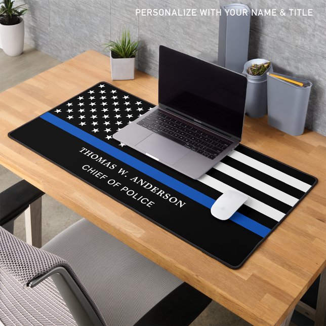 Police Officer Personalised Thin Blue Line Desk Mat (Creator Uploaded)