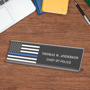Police Officer Personalised Thin Blue Line Desk Name Plate