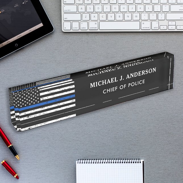 Police Officer Personalised Thin Blue Line Flag Nameplate (Creator Uploaded)