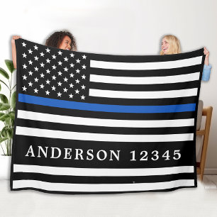 Police  Officer Personalised Thin Blue Line Fleece Blanket