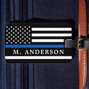 Police Officer Personalised Thin Blue Line Luggage Tag