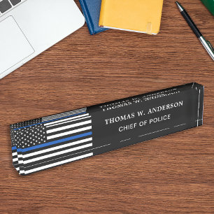 Police Officer Personalised Thin Blue Line Nameplate