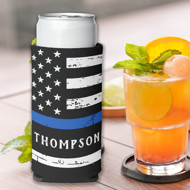 Police Officer Personalised Thin Blue Line Seltzer Can Cooler (Creator Uploaded)