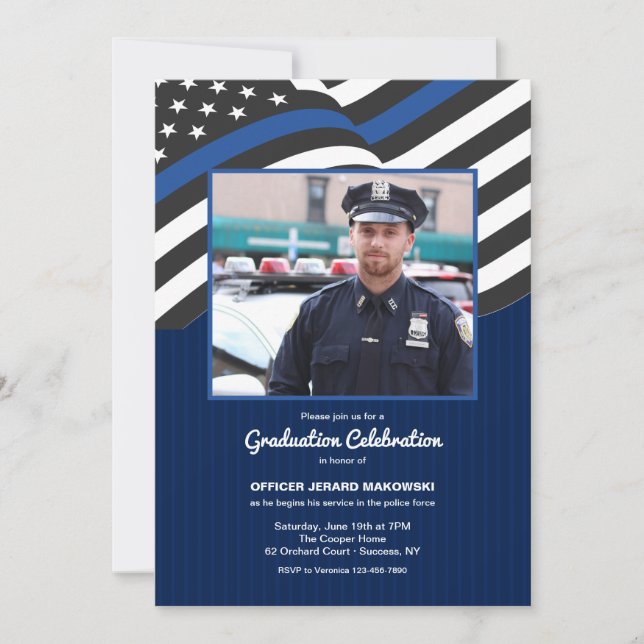 Police Officer Photo Flag Graduation Invitation (Front)