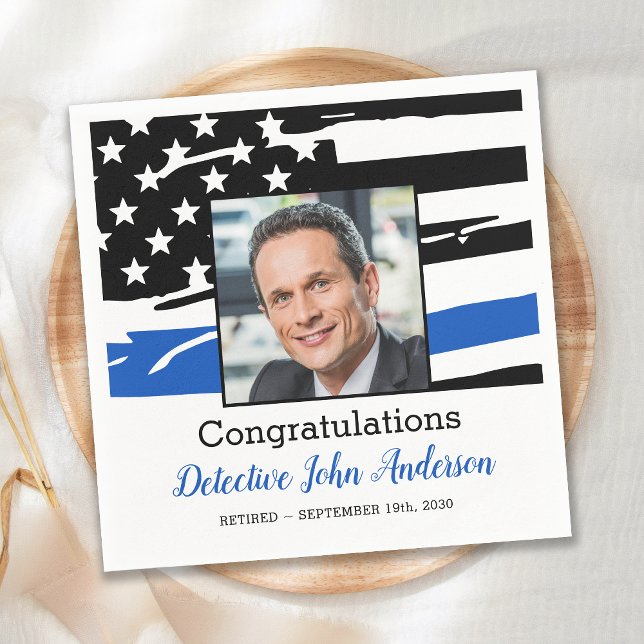 Police Officer Photo Thin Blue Line Retirement Napkin (Creator Uploaded)