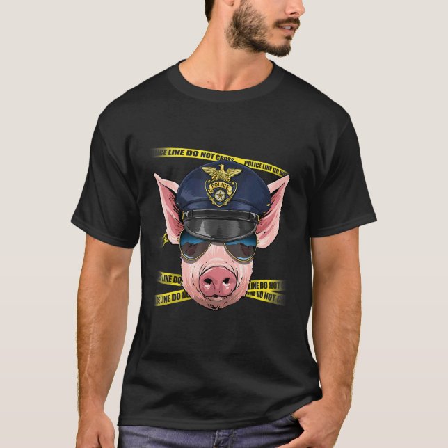 Police Officer Pig PD Cop Crime Scene Farm Animal  T-Shirt (Front)