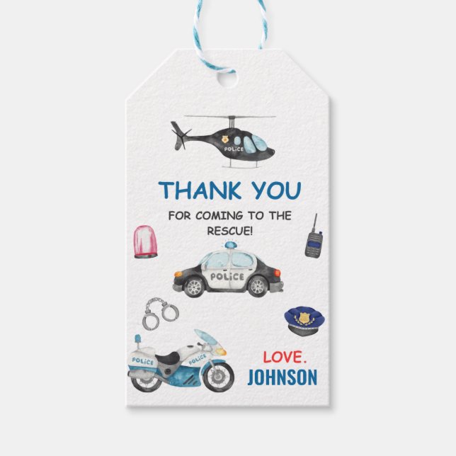 Police Officer Policeman Birthday Gift Tags (Front)