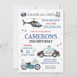 Police Officer Policeman Kids Birthday Invitation