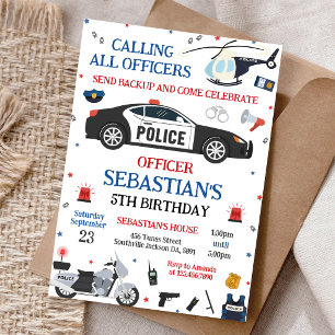 Police Officer Policeman Kids Birthday Invitation