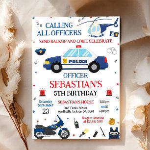Police Officer Policeman Kids Birthday Invitation