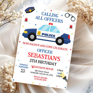 Police Officer Policeman Kids Birthday Invitation