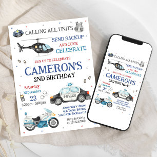 Police Officer Policeman Kids Birthday Invitation