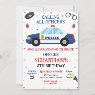 Police Officer Policeman Kids Birthday Invitation