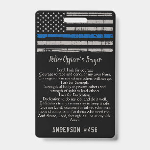 Police Officer Prayer Card Thin Blue Line Badge ID Badge