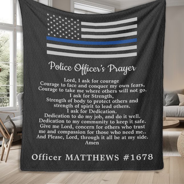 Police Officer Prayer Faux Leather Thin Blue Line Fleece Blanket (Creator Uploaded)