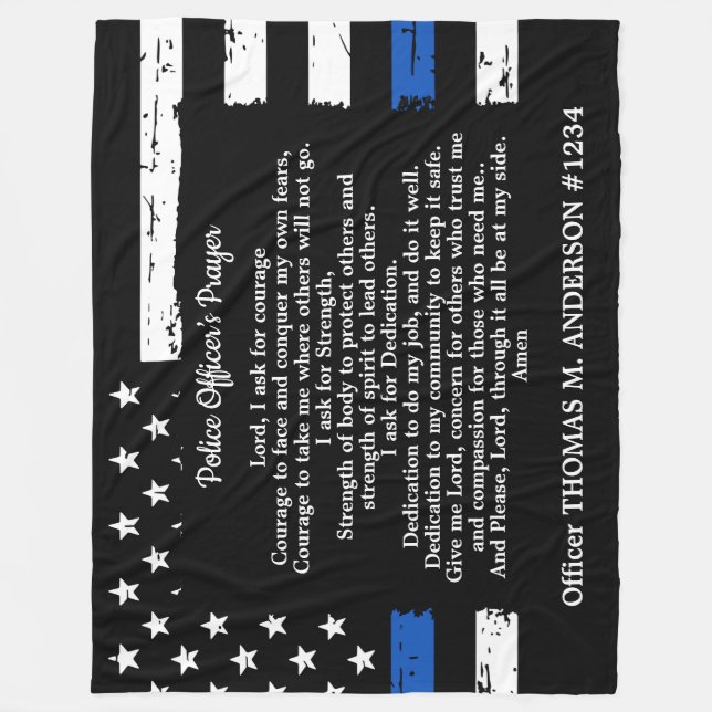Police Officer Prayer Gift Thin Blue Line Flag Fleece Blanket (Front)