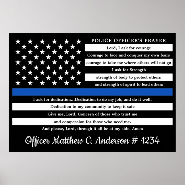Police Officer Prayer Gift Thin Blue Line Poster (Front)