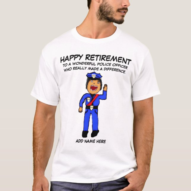Police Officer Retirement Cartoon T-Shirt (Front)