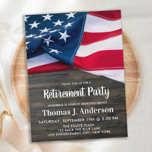 Police Officer Retirement Party American Flag Invitation Postcard