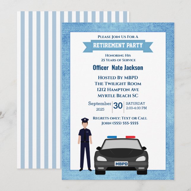 Police Officer Retirement Party Invitation (Front/Back)