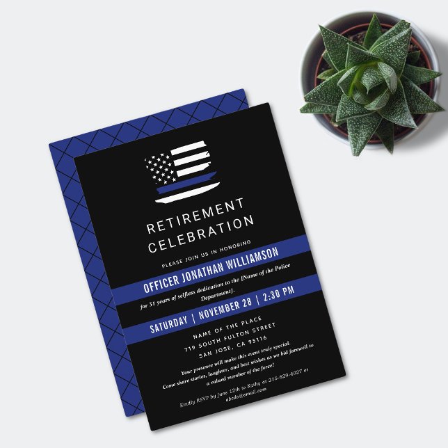 Police Officer Retirement Party Thin Blue Line Invitation (Creator Uploaded)