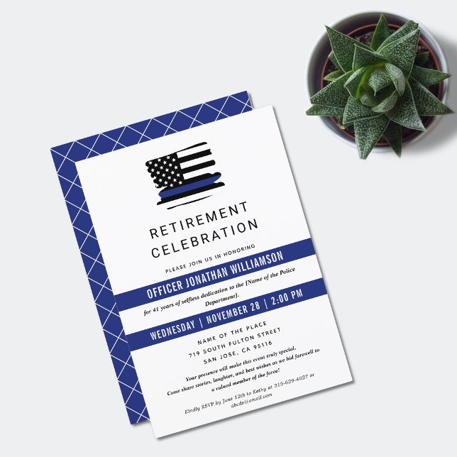 Police Officer Retirement Party Thin Blue Line Invitation (Creator Uploaded)
